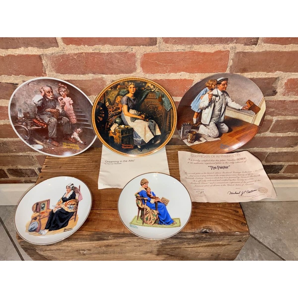5 Norman Rockwell Knowles Collector Plates Dreaming‎ in the Attic